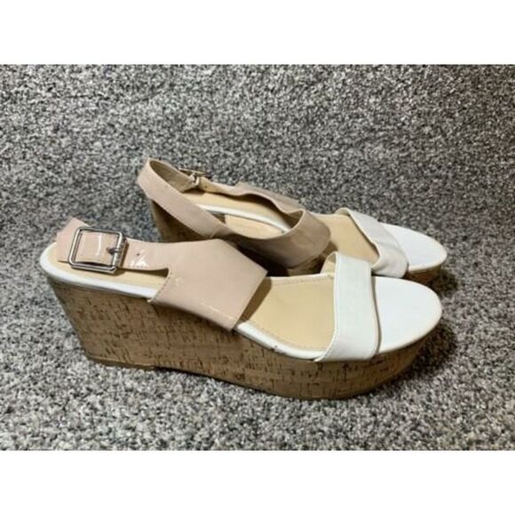 Calvin Klein Shoes - Calvin Klein Lorianne Women's White/ Beige Patent Wedge Sandals, Size:11 M
